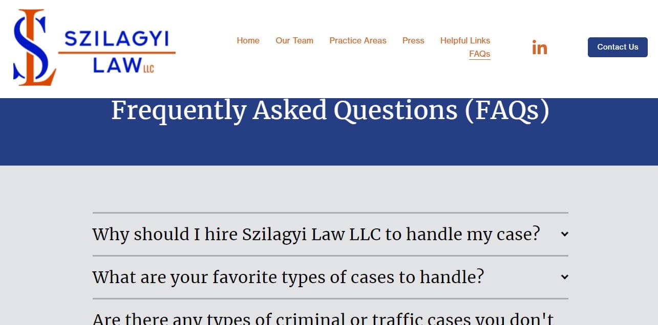 Szilagyi Law FAQ page